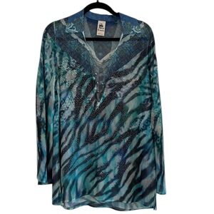 S-Twelve Women's Blue and Black Patterned Top